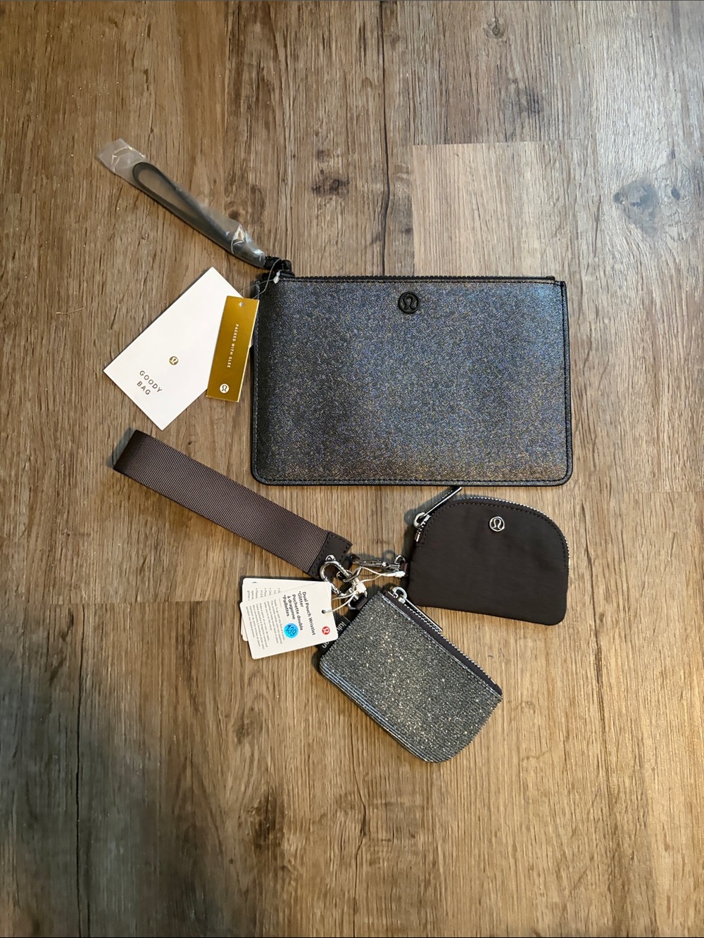 Lululemon Black Glitter Wristlet and Key/Card Pouch Set